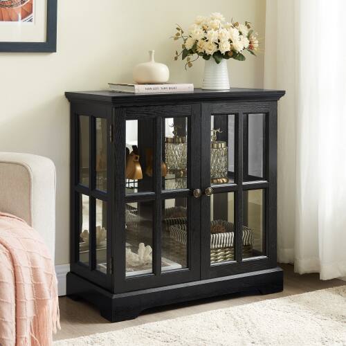 Alt View 3. LUCKY ONE - Freestanding LED Curio Display Cabinet with Adjustable Shelves Retro Bookcase Storage for Home Decor - Black.