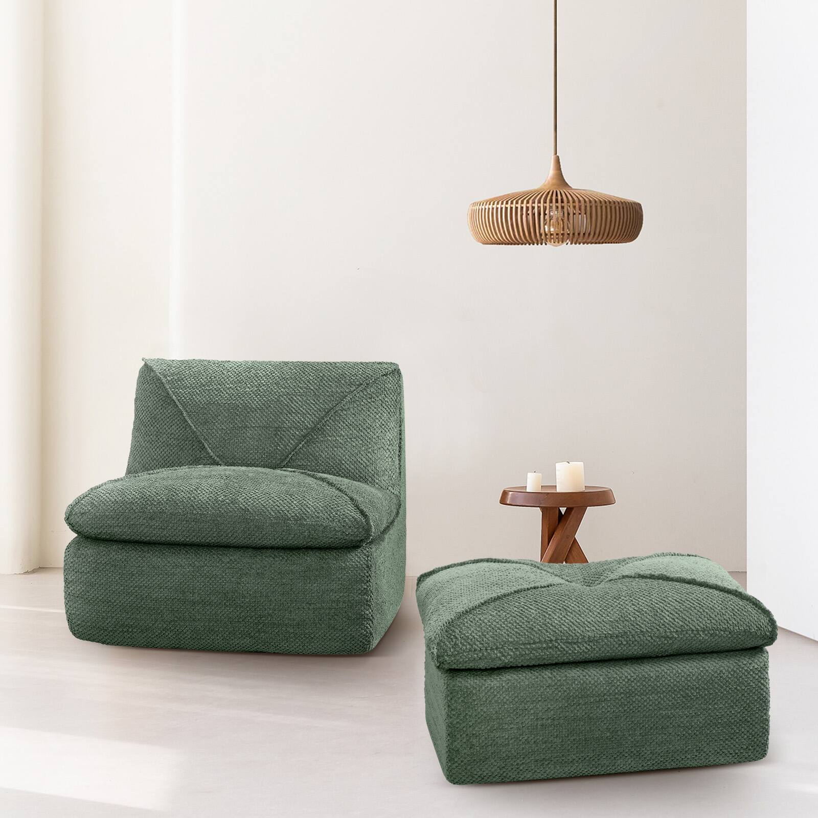 Alt View 4. KERDOM - 35'‘ Wide Armless Leisure Sofa with Footrest, No Assembly Breathable Cotton-linen Cushioned Single Sofa, Office Nap Sofa - Olive Green.