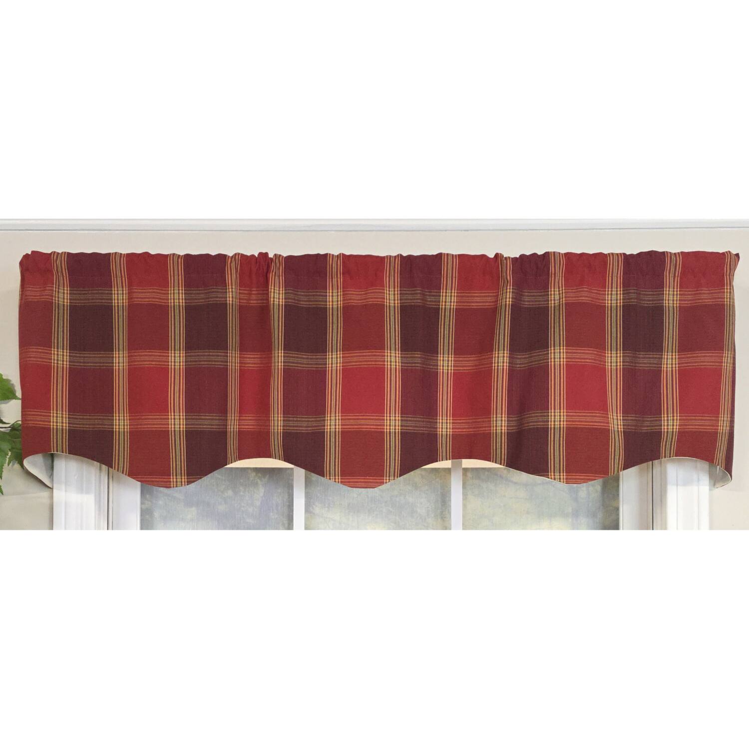 Left. RLF Home - RLF Home 100% PolyesterDuncaster Shapped Valanc Fully lined Rod Pocket Valance 50" x 13"  Burgundy - Burgundy.