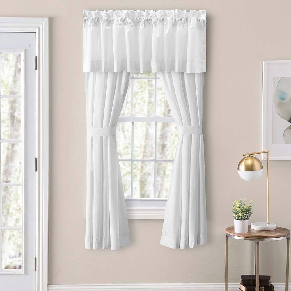 Angle. Ellis Curtain - Ellis Classic Tailored Design in a Perma Press Fabric 3" Rod Pocket Tailored Pair with Ties 80"x96" White - White.