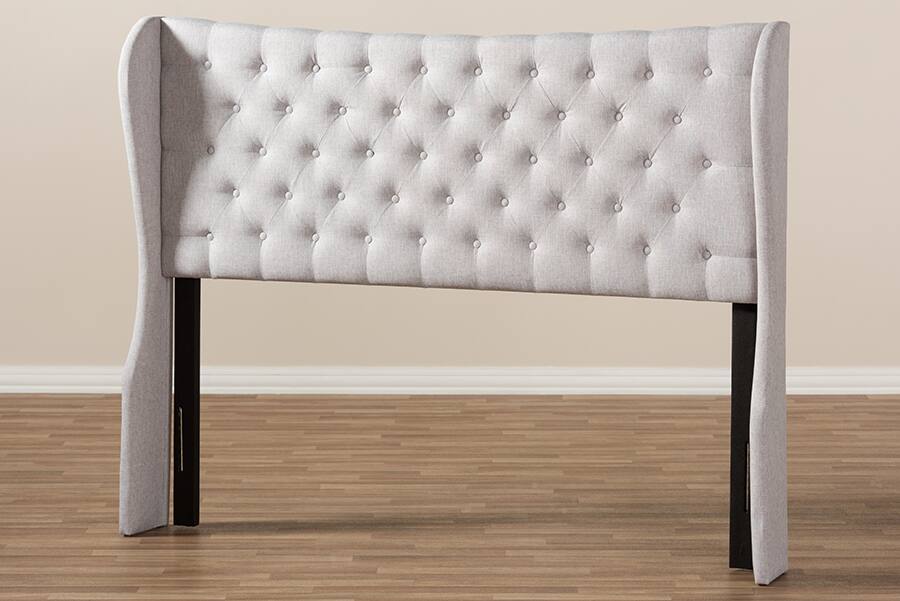 Left. Baxton Studio - Cadence Modern and Contemporary Fabric Button-Tufted King Size Winged Headboard - Greyish Beige.