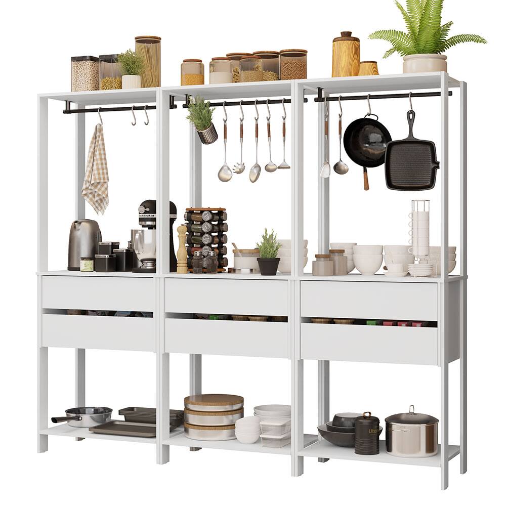 Angle. Madesa - Madesa Kitchen Pantry Storage Rack with 6 Drawers and Hanging Spaces 82"L Multiuse Cabinet - White - White.