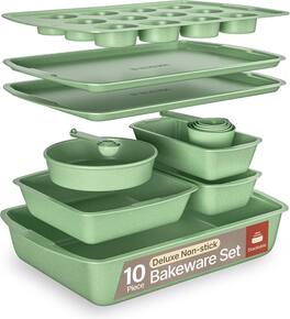 Bakken- Swiss - 10-Piece Nonstick Carbon Steel Bakeware Set, Oven Safe to 450°F, Stackable, Dishwasher & Toxin Free - Green Marble