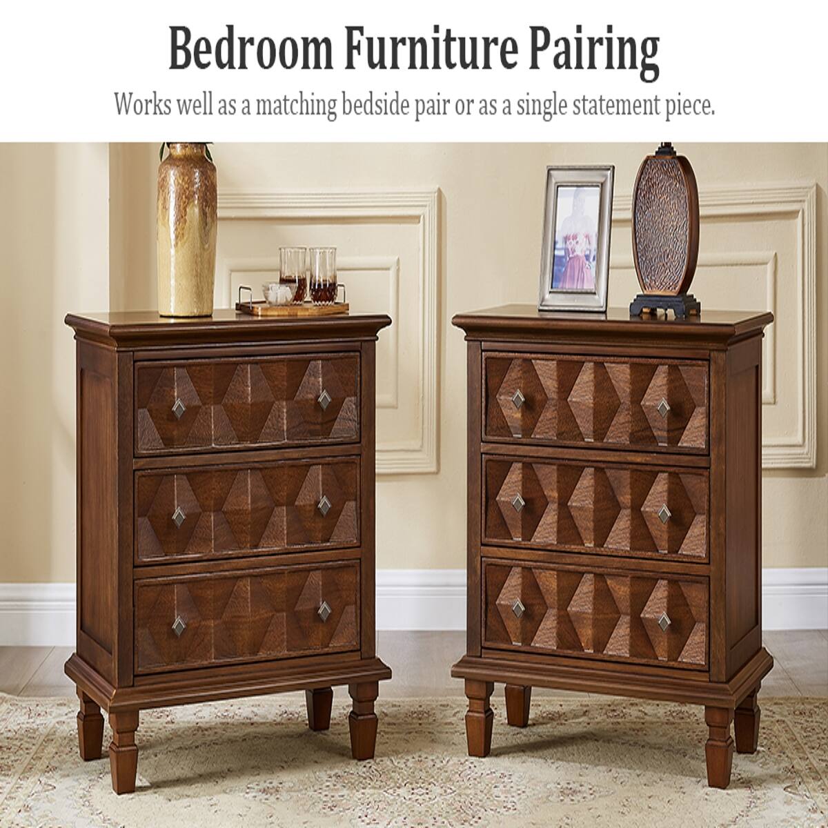 Bedroom Furniture Pairing  
Works well as a matching bedside pair or as a single statement piece.