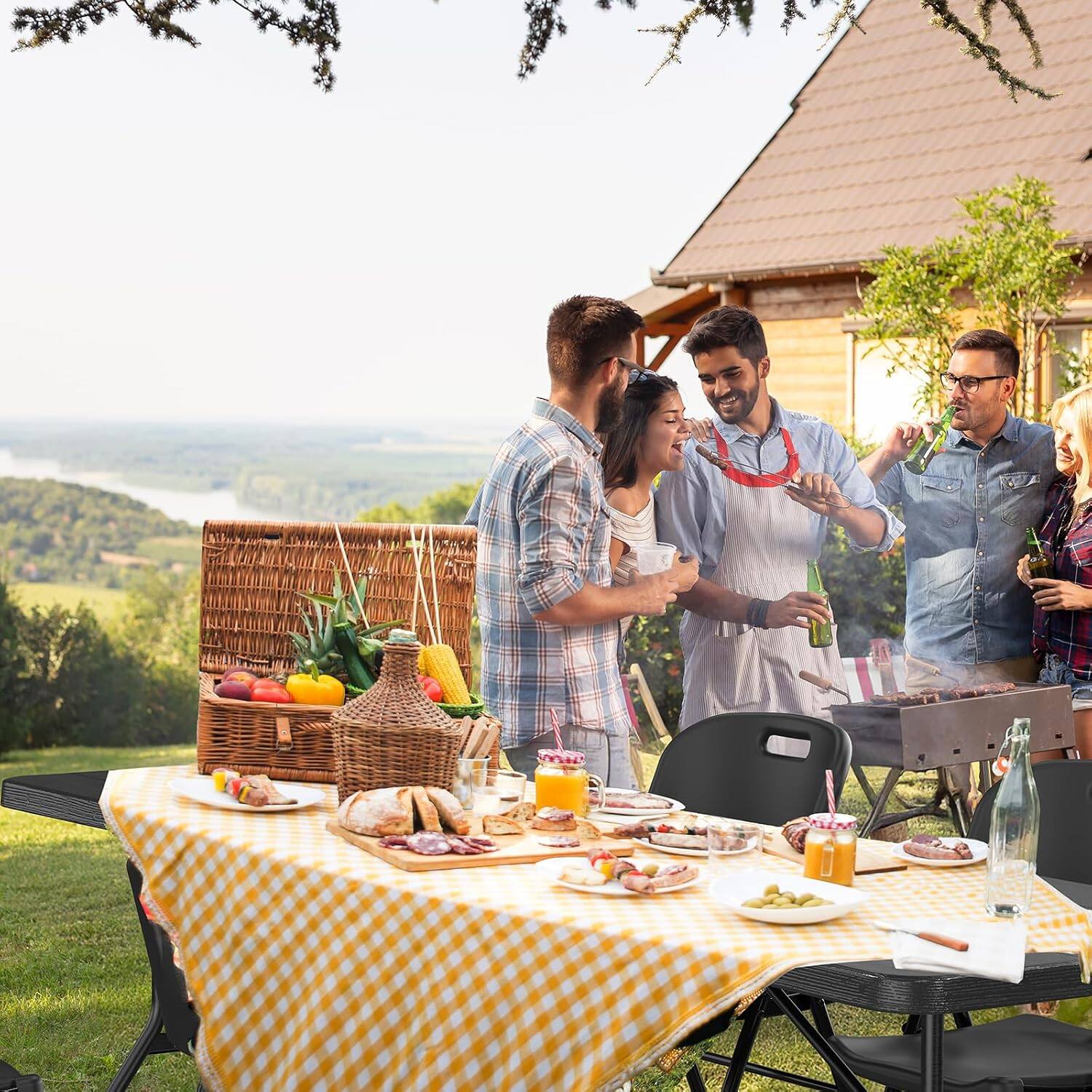 Alt View 5. Winado - 8FT Plastic Folding Table Rectangular Portable Tree Patterned HDPE Tabletop w/ Carrying Handle for Indoor Outdoor Picnic - Black.