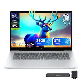 HP - OmniBook 7 17.3" FHD Touch Laptop,Intel Ultra 7 258V,32GB RAM,2TB SSD+1TB Dock Set,GeForce RTX4050,Win 11 - Silver