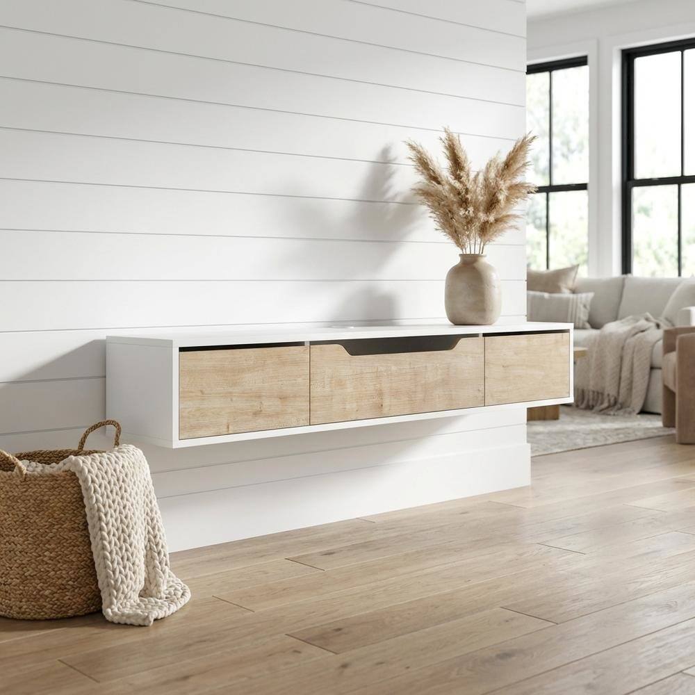Alt View 1. FurniFact - White Floating TV Stand for Up to 80 Inch TVs – Wall Mounted Media Console - White.