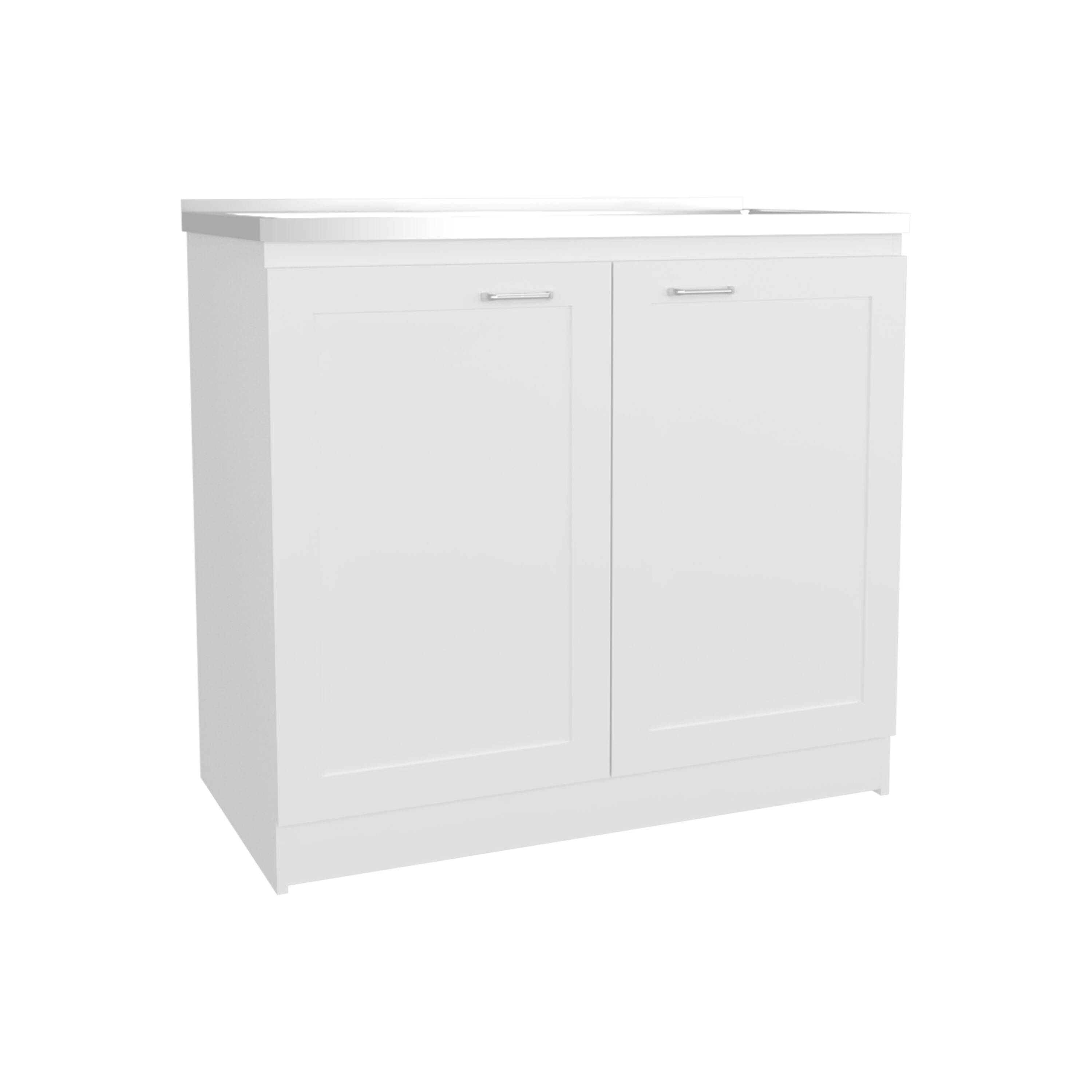 Alt View 1. TuHome - Zurich 39" Wide Utility Sink, Base Cabinet Two-Door Cabinet With Two Shelves, Stainless Steel Sink - White.