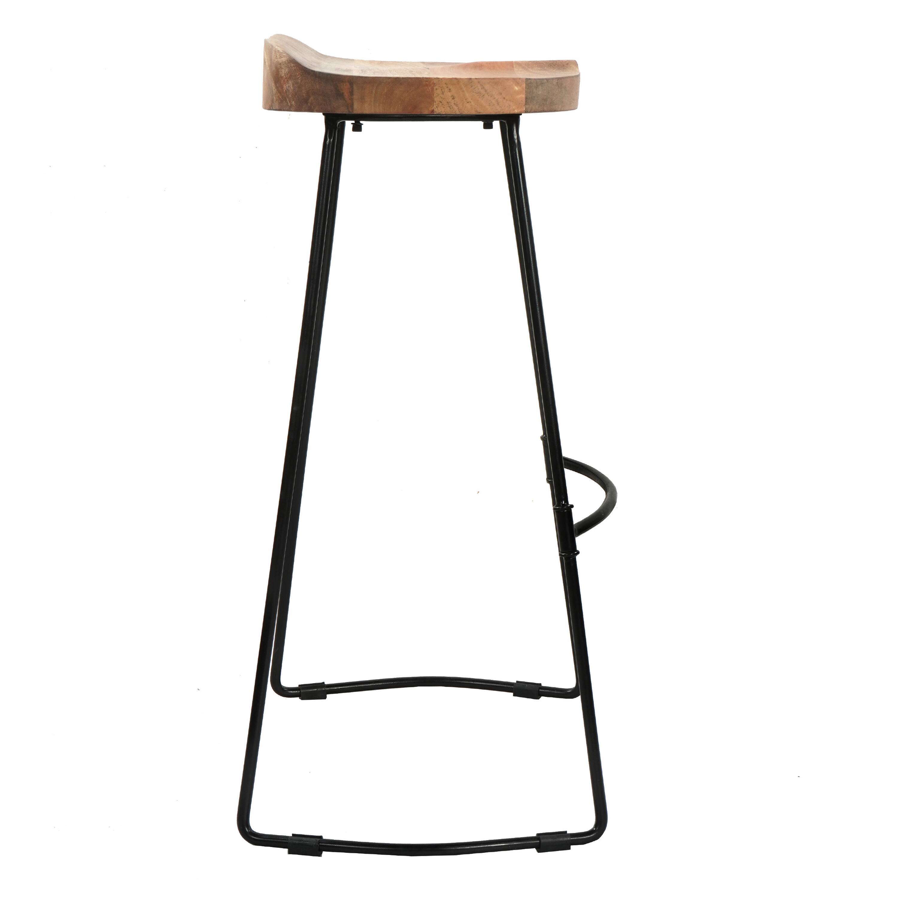 Back. Manhattan Lane - Tiva 30 Inch Handcrafted Backless Barstool, Natural Brown Mango Wood Saddle Seat, Black Metal Base - Brown, Black.