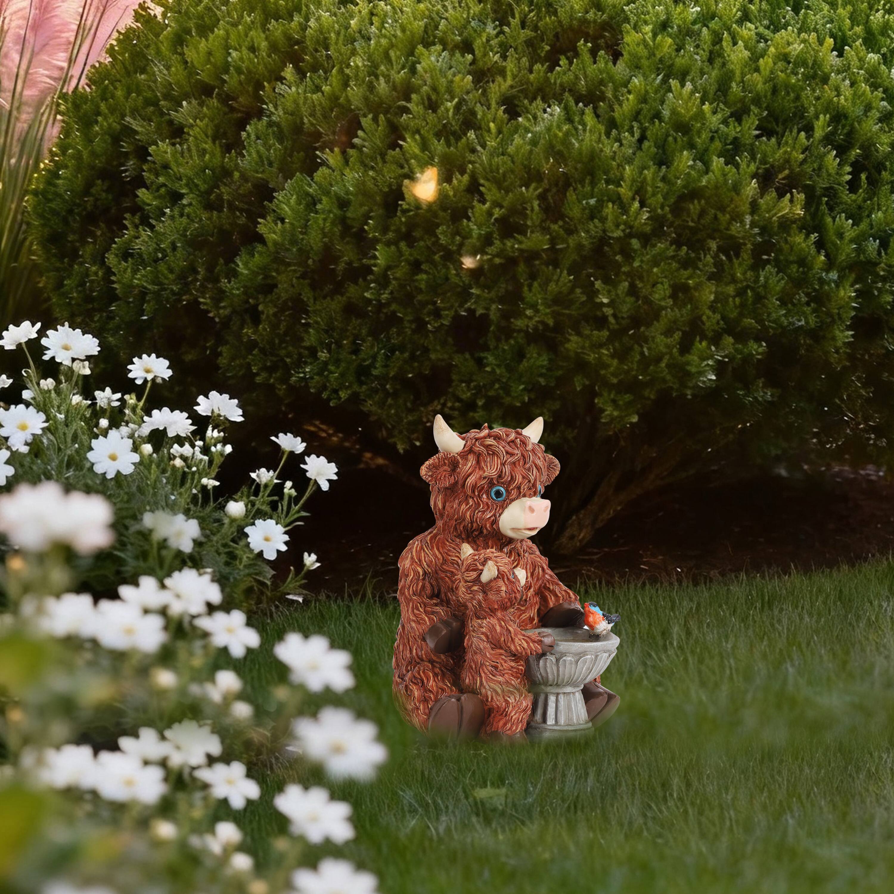 Angle. Techko - Meadow Mama & Calf Outdoor Solar Garden Statue with Integrated LED Lantern.
