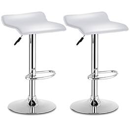Costway - Set of 2 Swivel Bar Stools Adjustable PU Leather Backless Dining Chair Low Back - White