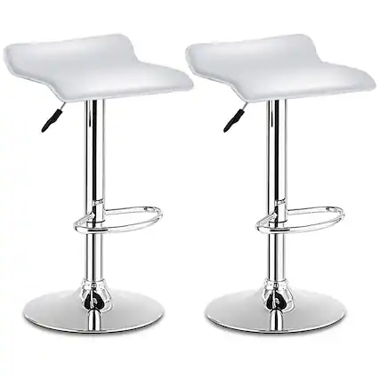Front. Costway - Costway Set of 2 Swivel Bar Stools Adjustable PU Leather Backless Dining Chair Low Back - White.