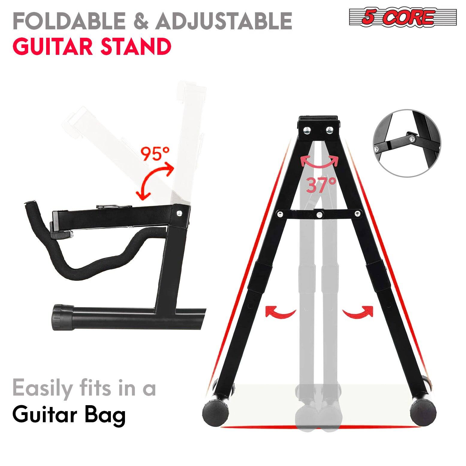 FOLDABLE & ADJUSTABLE GUITAR STAND

5 CORE

Easily fits in a Guitar Bag

95°

37°