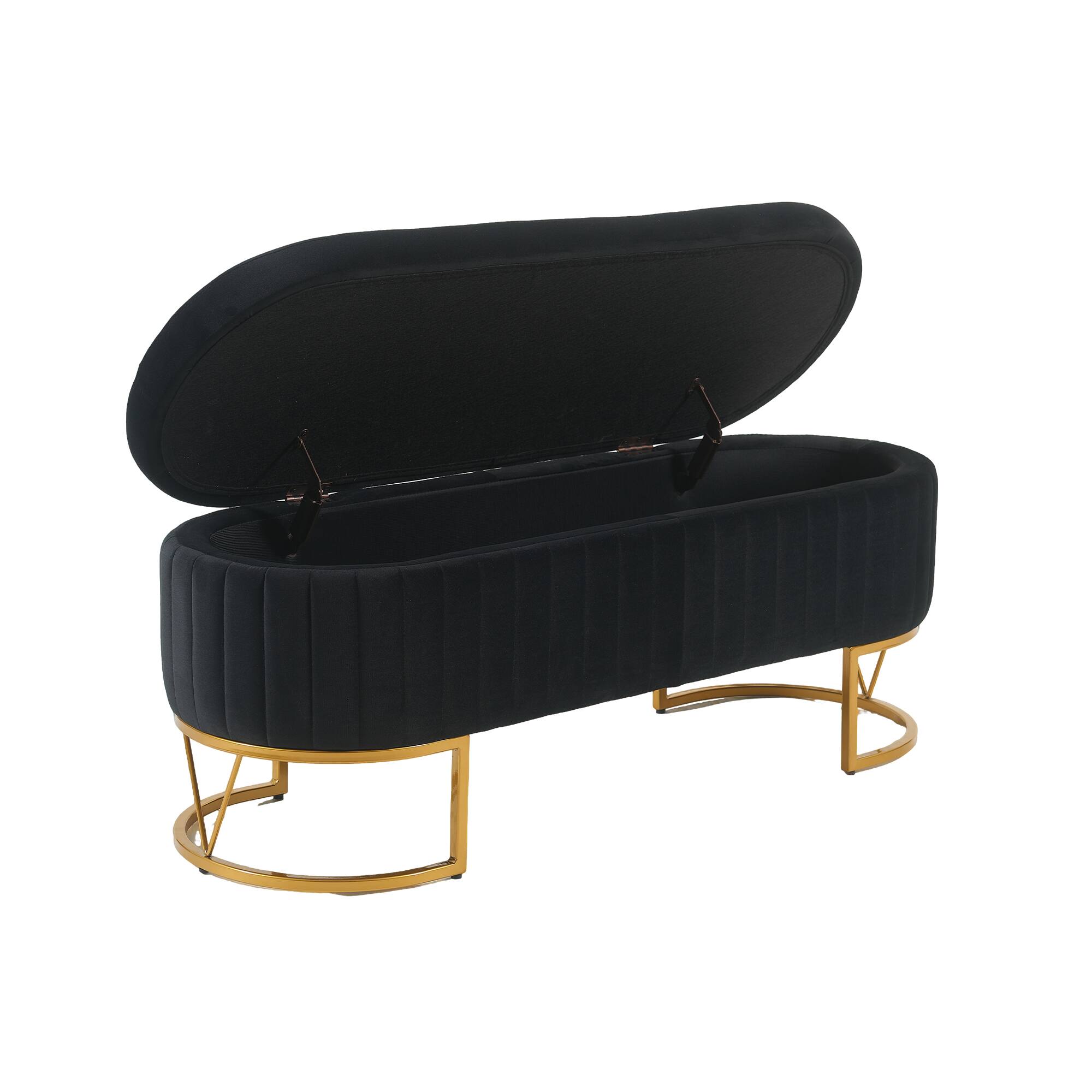 Alt View 10. Ropilly - Ropilly Black Velvet Storage Bench, Oval Upholstered End of Bed Bench with Gold Legs for Bedroom and Entryway - Black.