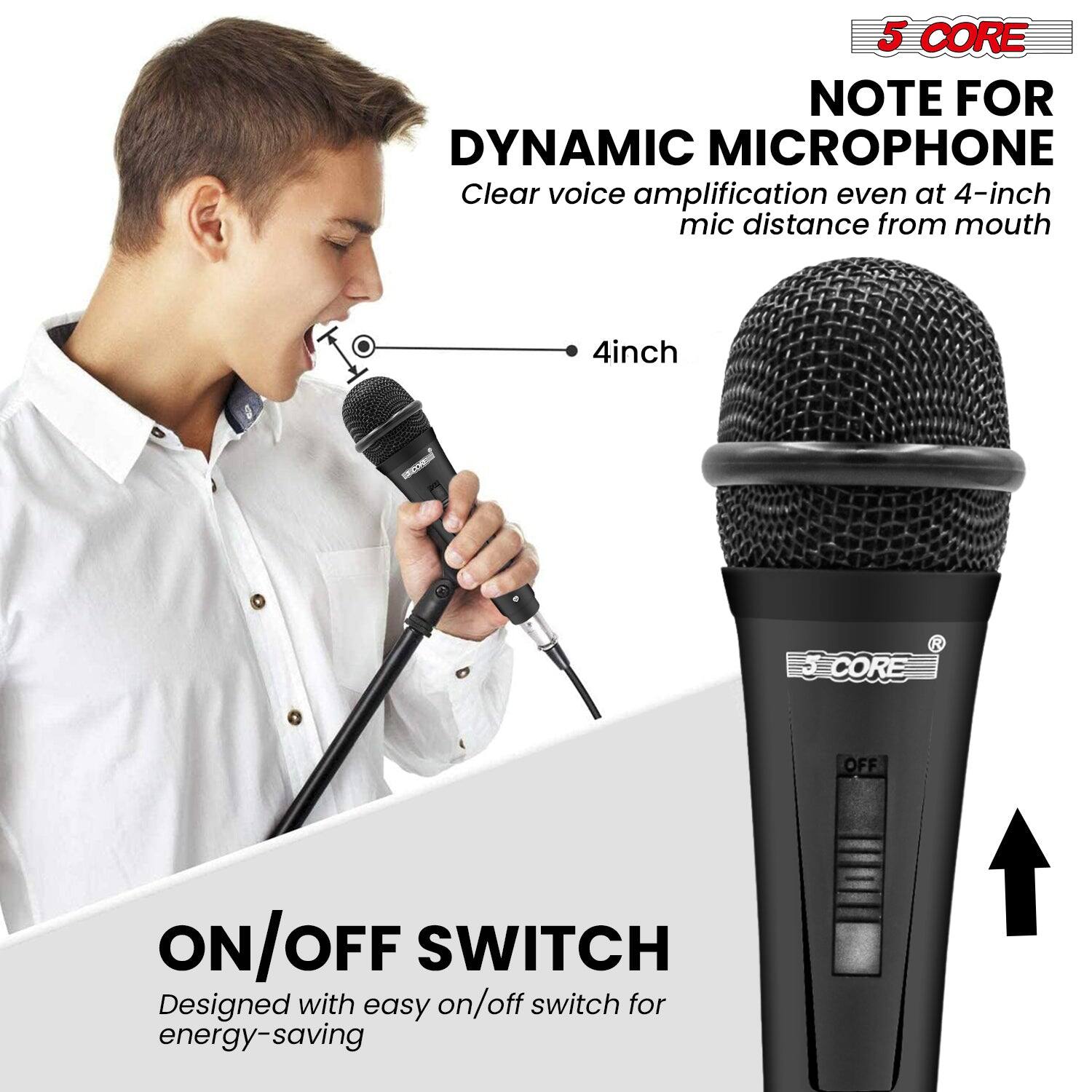 5 CORE NOTE FOR DYNAMIC MICROPHONE

- Clear voice amplification even at 4-inch mic distance from mouth
- 5_CORE OFF/ON/OFF SWITCH
  Designed with easy on/off switch for energy-saving