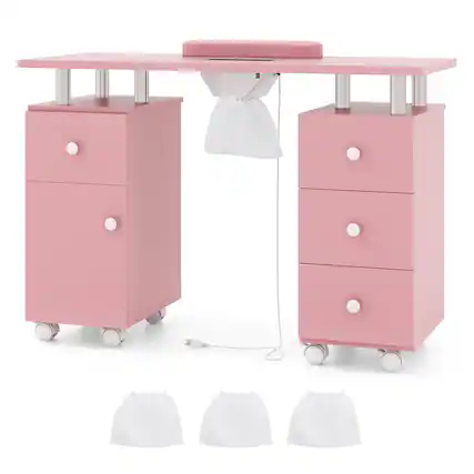 Front. SKONYON - Manicure Table with Storage Drawers Wrist Rest Cushion and Durable Work Surface - Pink.