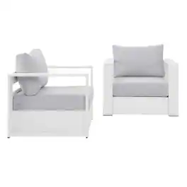Outdoor Escape - 2-Piece Outdoor Aluminum Armchair Set, Powder-Coated Finish, Comfortable Cushion - White