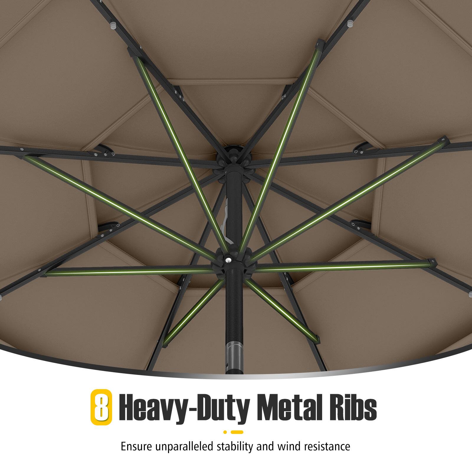 8 Heavy-Duty Metal Ribs
Ensure unparalleled stability and wind resistance