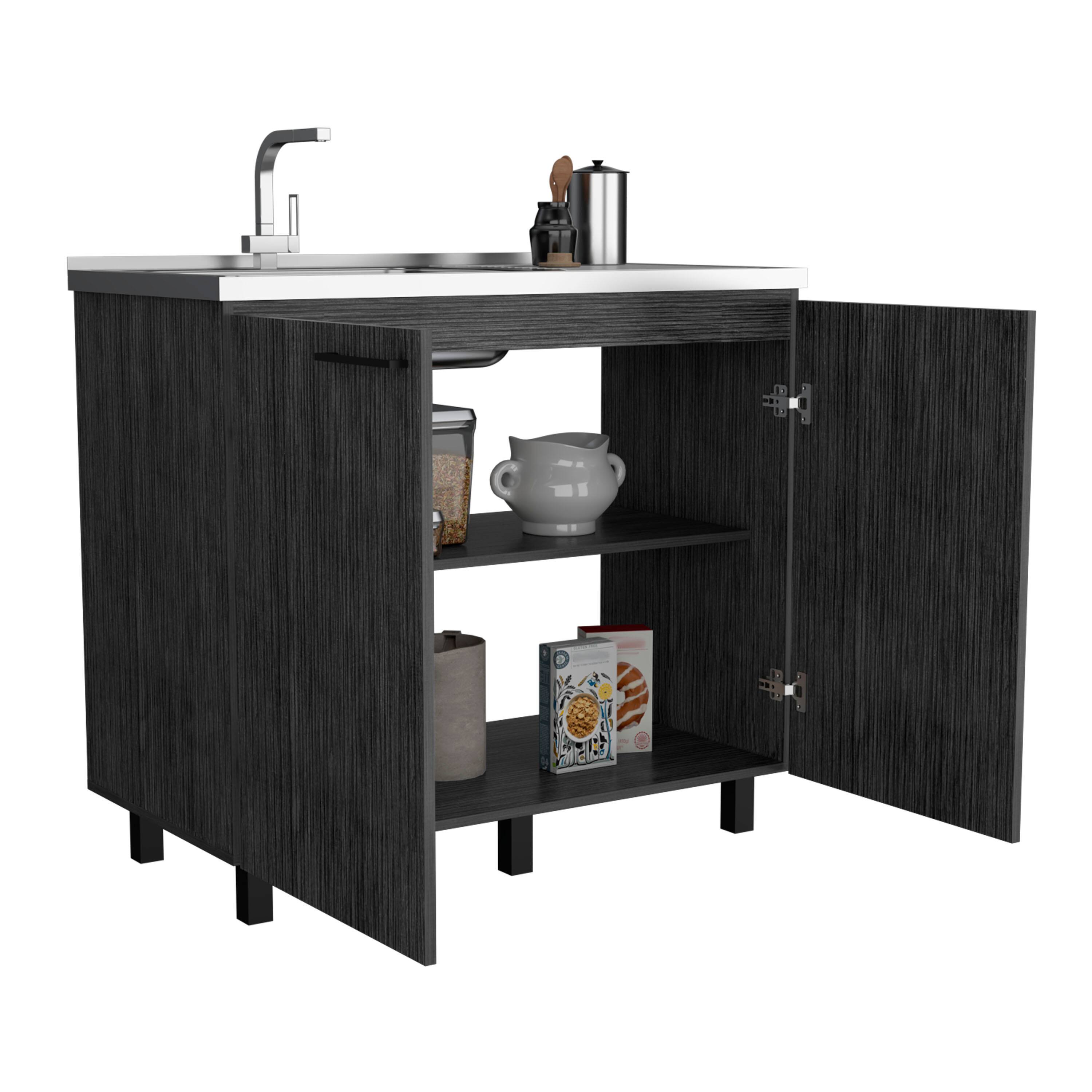 Alt View 2. TinyHomie - Napoles 2 Utility Sink with Cabinet Stainless Steel Countertop Interior Shelf - Gray.