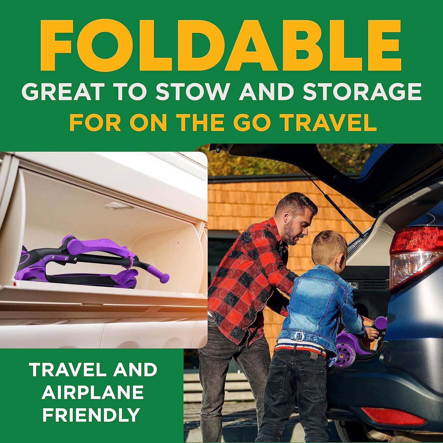 FOLDABLE  
GREAT TO STOW AND STORAGE  
FOR ON THE GO TRAVEL  

TRAVEL AND AIRPLANE FRIENDLY