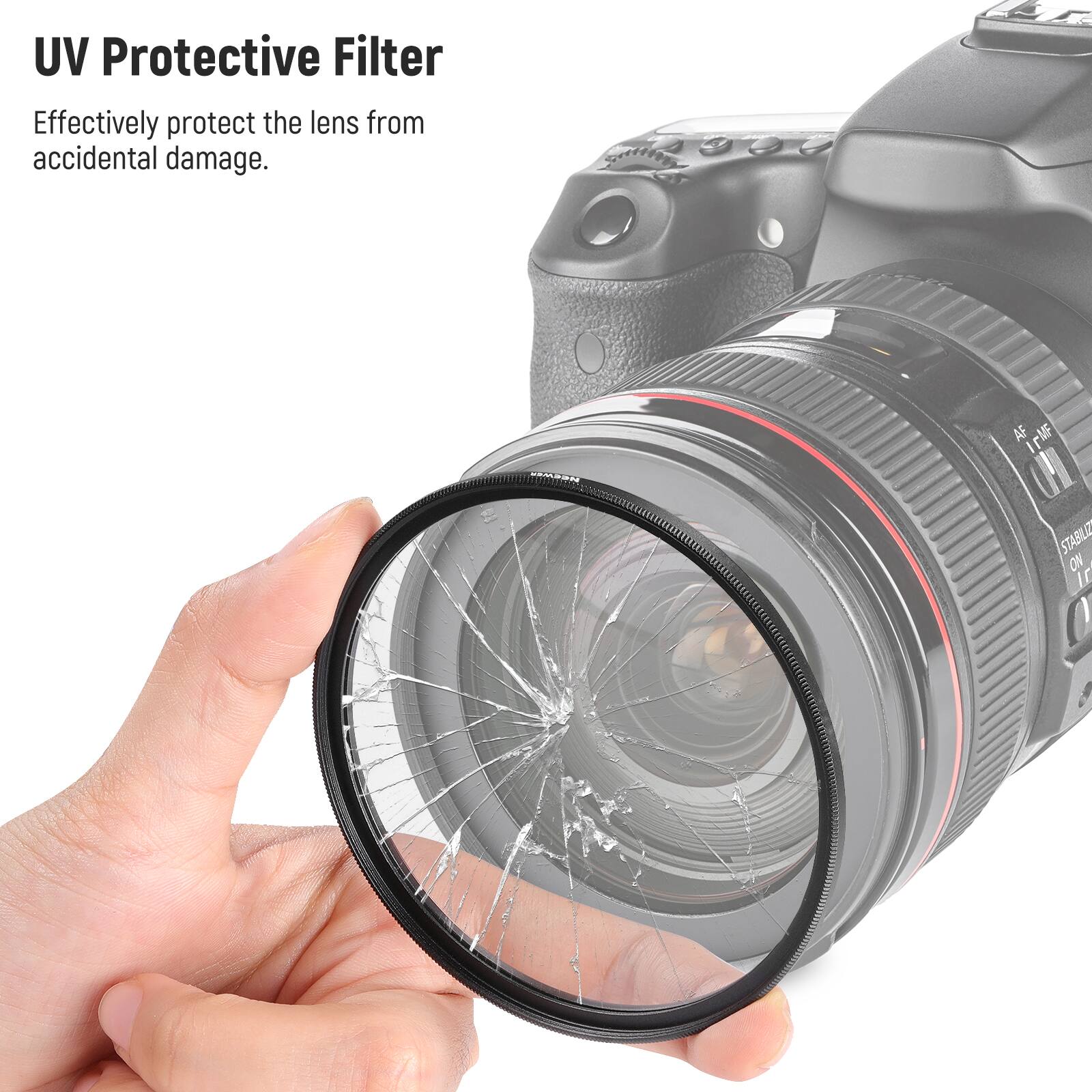 UV Protective Filter  
Effectively protect the lens from accidental damage.  

AF  
IrMF  
CAL  
STABILIZ  
ON  
10