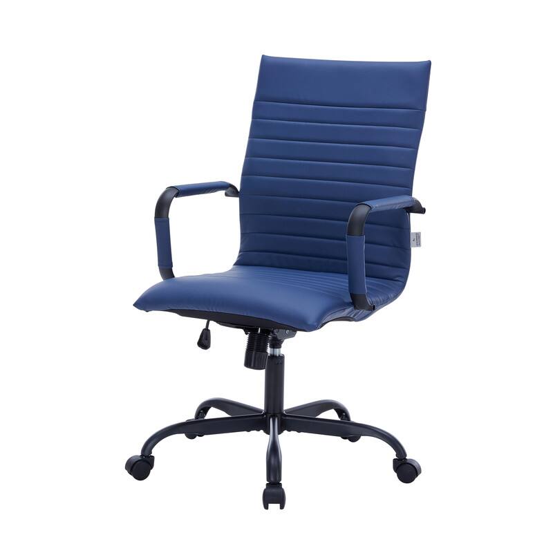 Alt View 6. LeisureMod - Harris Mid-Back Leather Office Chair Adjustable Height Tilt in Black Stainless Steel 360-Degree Swivel - Blue.