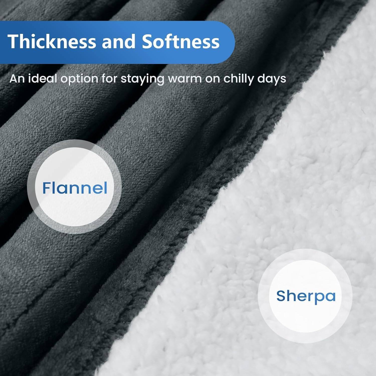 Thickness and Softness  
An ideal option for staying warm on chilly days  

Flannel  
Sherpa