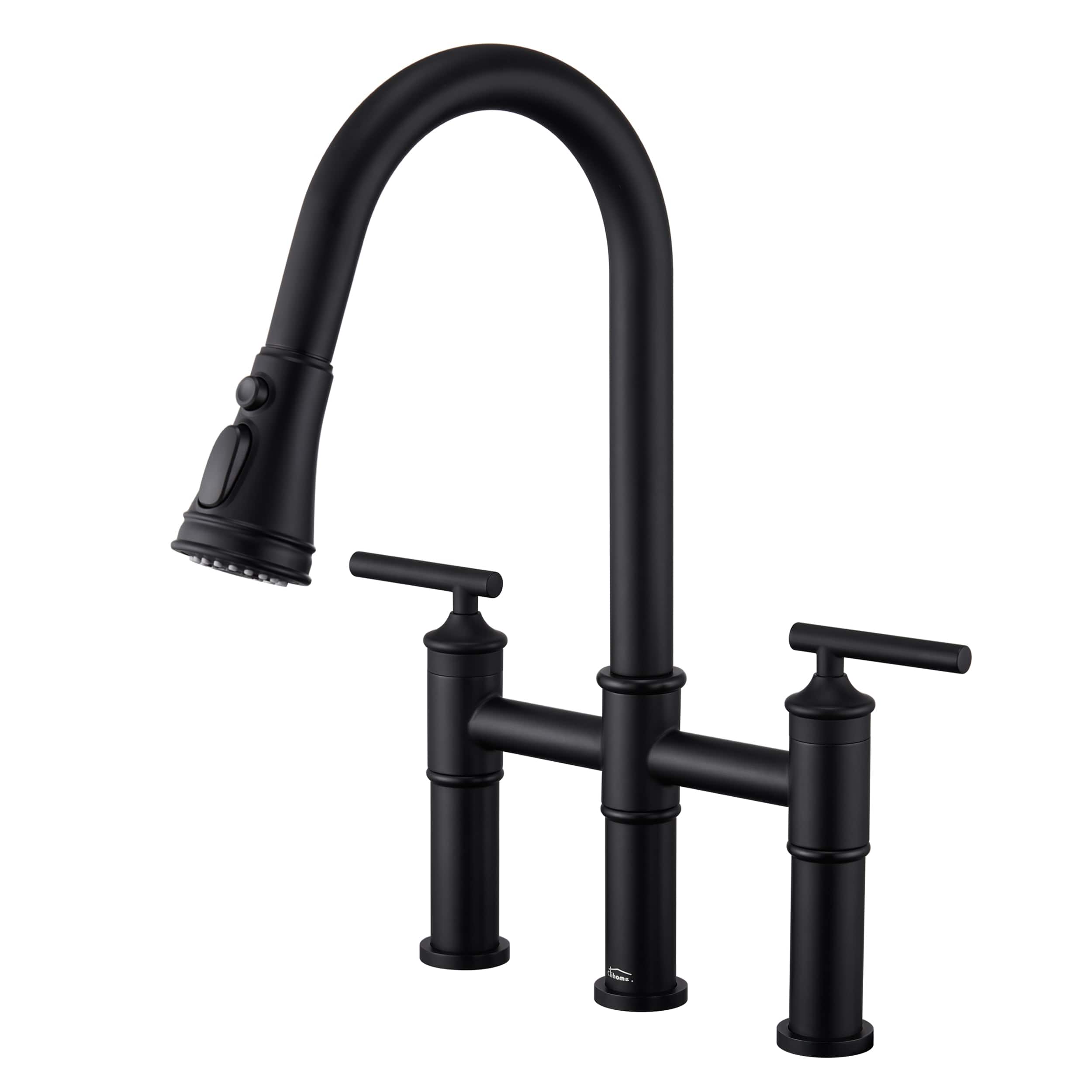 Double Handle Bridge Pull-Down Kitchen Faucet with 3-Spray Patterns and 360 Degrees Rotation Spout price history on PriceWatchPro