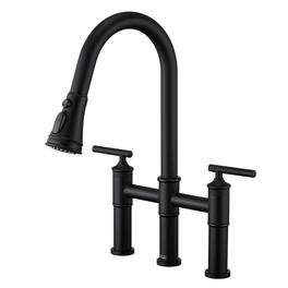 Double Handle Bridge Pull-Down Kitchen Faucet with 3-Spray Patterns and 360 Degrees Rotation Spout