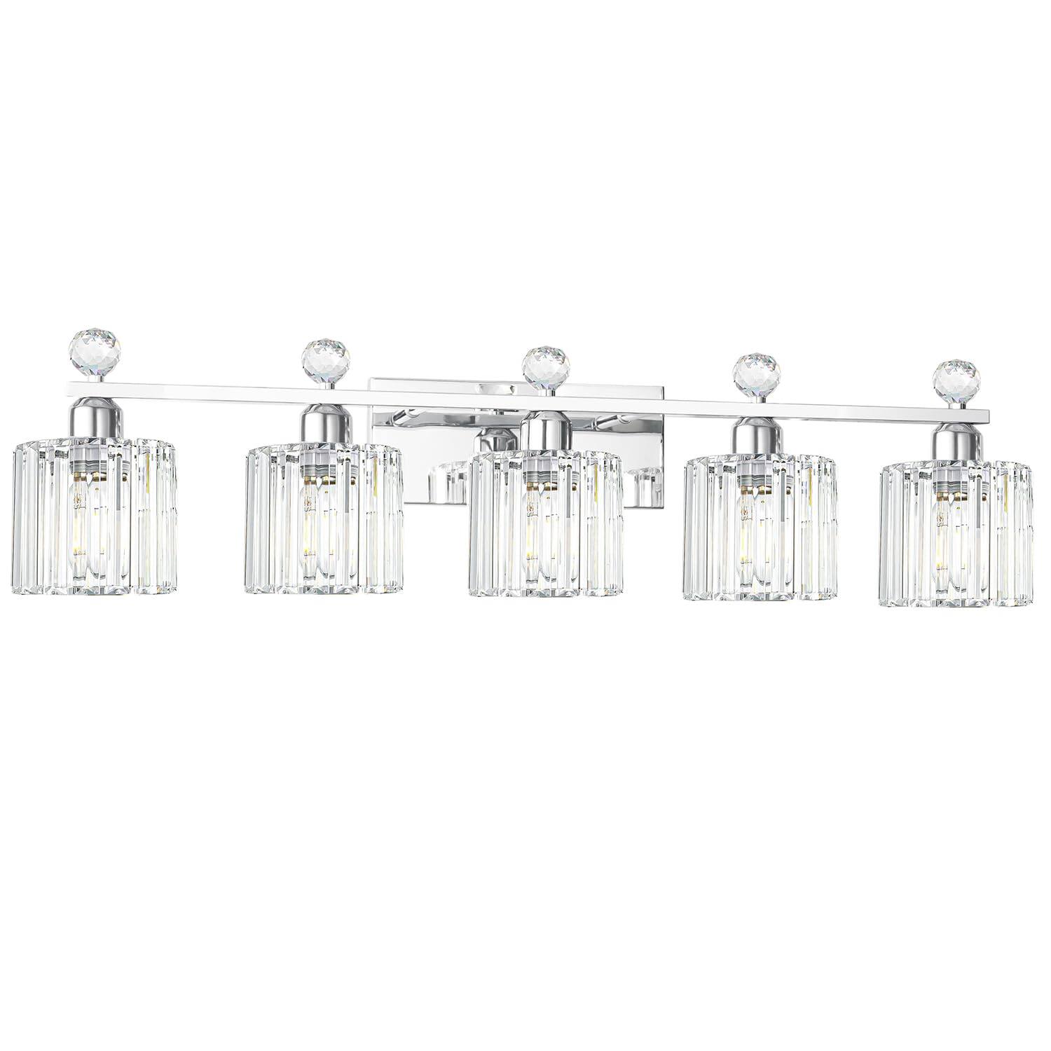 Front. Dazzling Pops - Modern Crystal Bathroom Vanity Light s Fixtures Chrome Over Mirror Bath Vintage Wall Mounted Lamps For Livi - Chrome 5 light-Round.