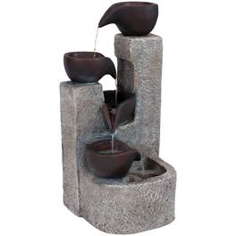 Sunnydaze - Aged Tiered Vessels Solar Water Fountain with Battery - 29 in - Gray