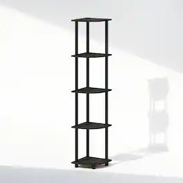 Furinno - TURN-N-TUBE Corner Shelf, 5-Tier Corner Bookshelf, Open Storage Shelves, for Organization and Storage - Black Espresso/Black