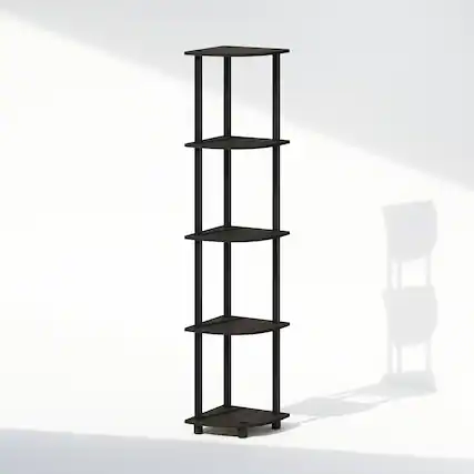 Front. Furinno - TURN-N-TUBE Corner Shelf, 5-Tier Corner Bookshelf, Open Storage Shelves, for Organization and Storage - Black Espresso/Black.
