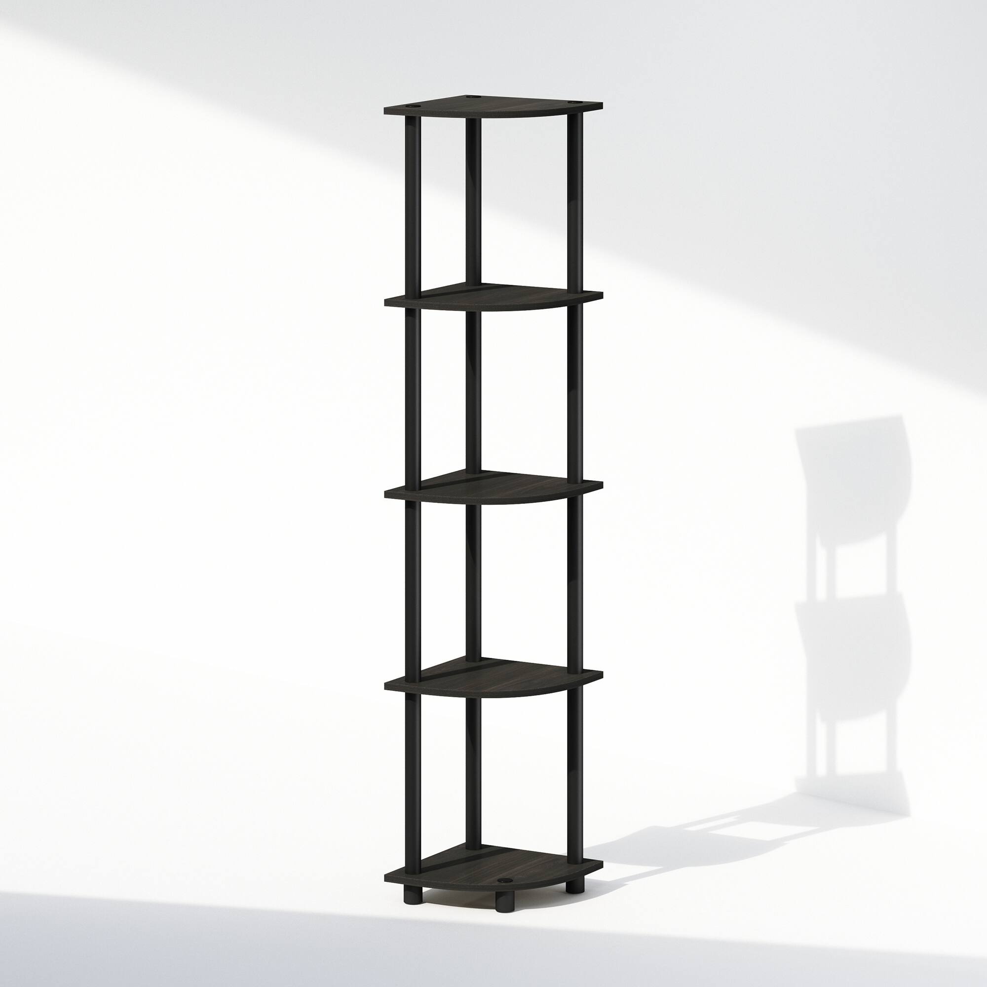 Front. Furinno - TURN-N-TUBE Corner Shelf, 5-Tier Corner Bookshelf, Open Storage Shelves, for Organization and Storage - Black Espresso/Black.