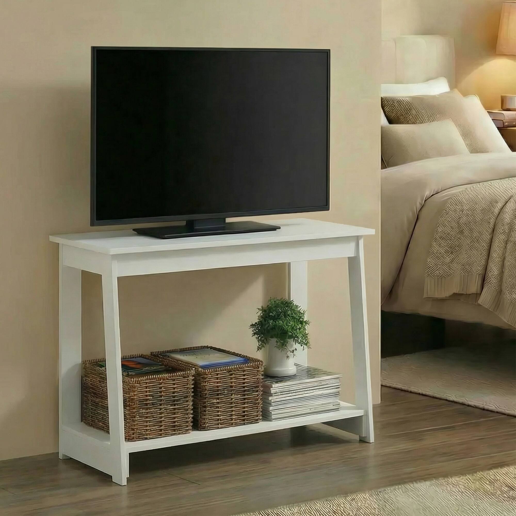 Alt View 2. Furinno - BEGINNING TV Stand, 2-Tier Open Back Rectangular Entertainment Center with Open Shelf, TV Console for TV up to 36 Inch - White.