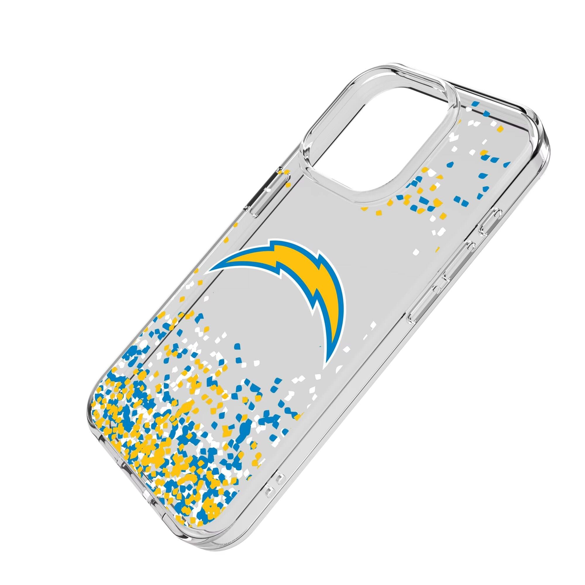 Alt View 1. Keyscaper - Los Angeles Chargers iPhone Clear Case with Confetti Design - 14 Plus - Multicolor.