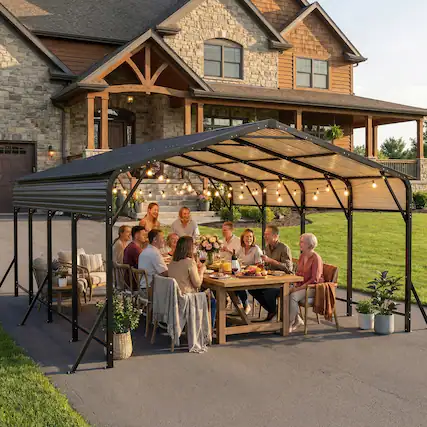 Front. LOVMOR - 20x20FT Carport Metal Canopy Party Tent Storage Shelter for Outdoor Garden Black.