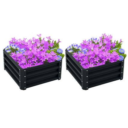 Front. Outsunny - 2pc 23.5" Elevated Herb & Vegetable Planting Box Kit w/ Versatile Uses - Dark Gray.