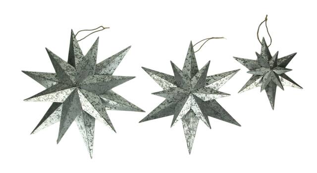 Front. Transpac - Rustic Galvanized Metal 12 Pointed Star Wall Sculptures Set of 3 - Gray.