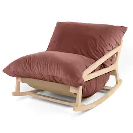 Jaxx - Pillow Saxx Bean Bag Rocking Chair - Elegant Oversized Rocker with Modern Wood Frame - Lush Velvet Mauve