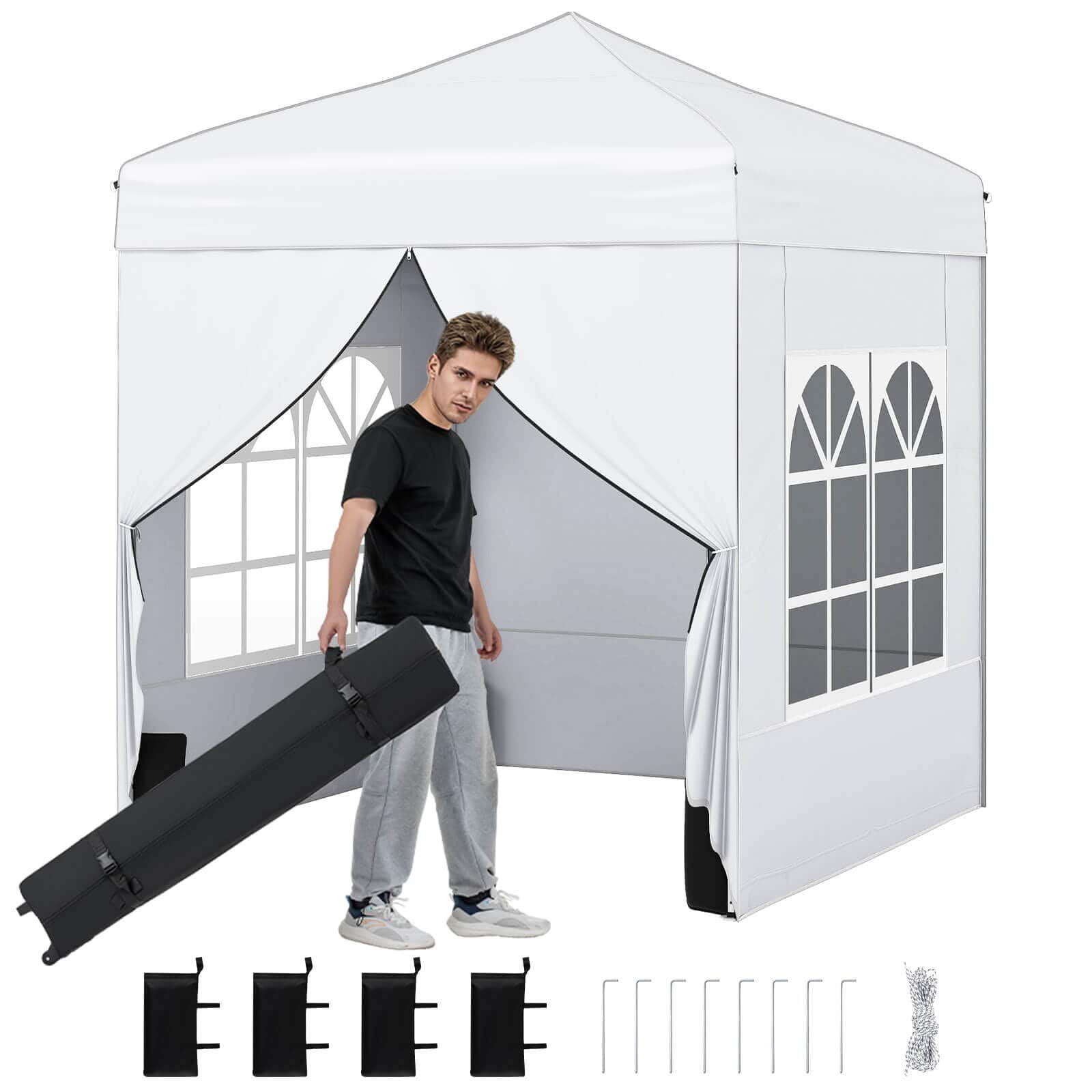 Costway - 6.5 x 6.5 FT Pop up Canopy Tent with 4 Sidewalls, Wheeled Bag, 4 Sandbags, 8 Stakes - White price history on PriceWatchPro