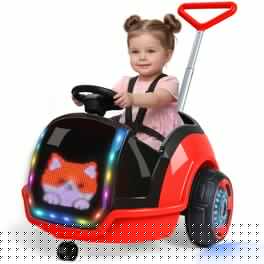 ANPABO - 3-in-1 12V Electric Ride on Toy Push Car for Toddler Kids 1.5-3, LED Screen Display, Remote Control, 360°Spin - Red