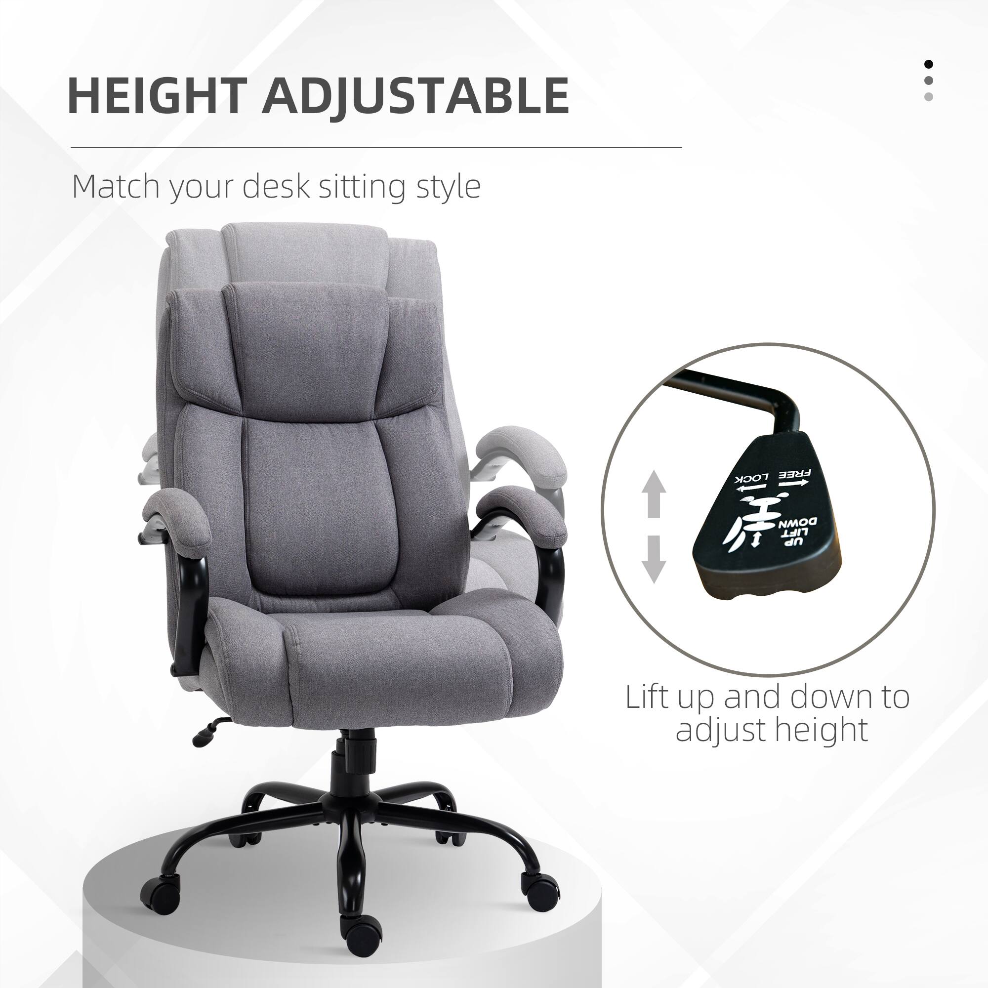 HEIGHT ADJUSTABLE
Match your desk sitting style
Lift up and down to adjust height