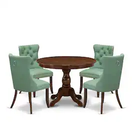 East West Furniture - 5 Piece Kitchen Table & Chairs Set - Antique Walnut