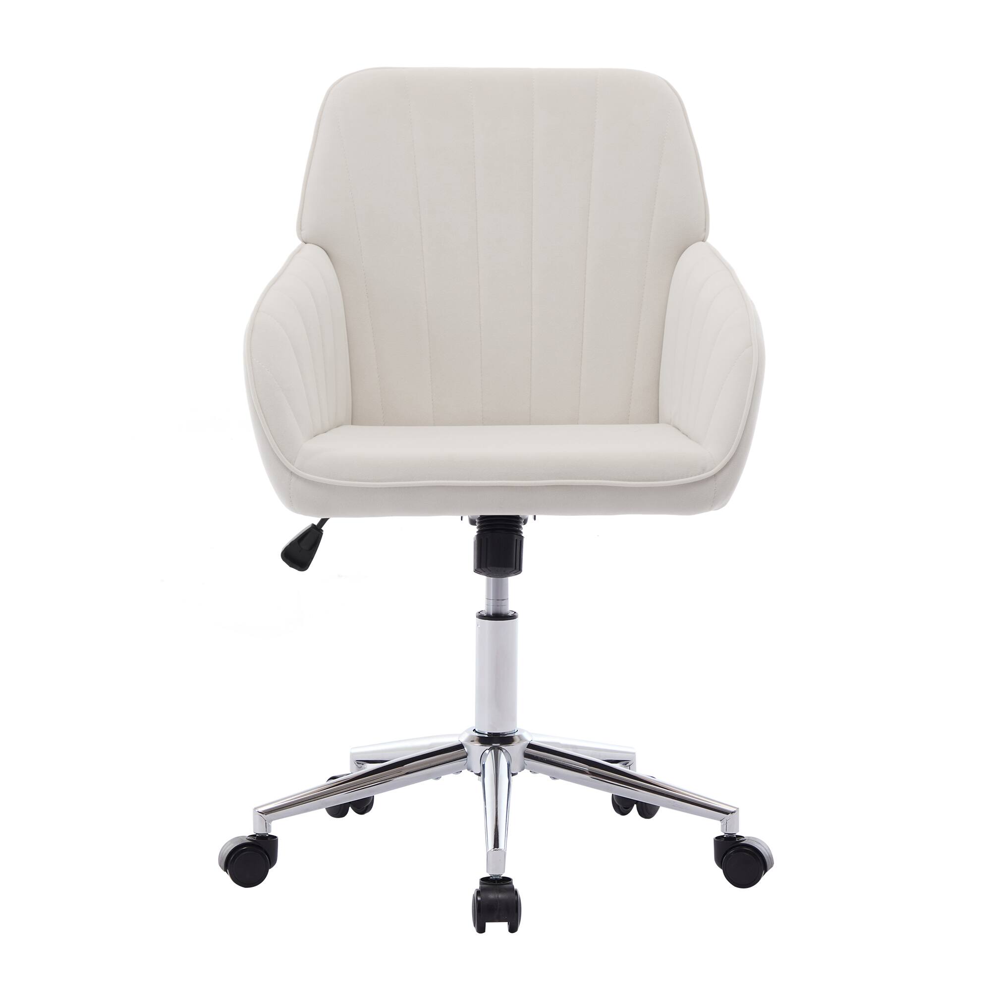 Back. Vaczon - Modern Adjustable Ergonomic Swivel Office Chair with Armrests and Silver Metal Base for Home and Bedroom - Beige.