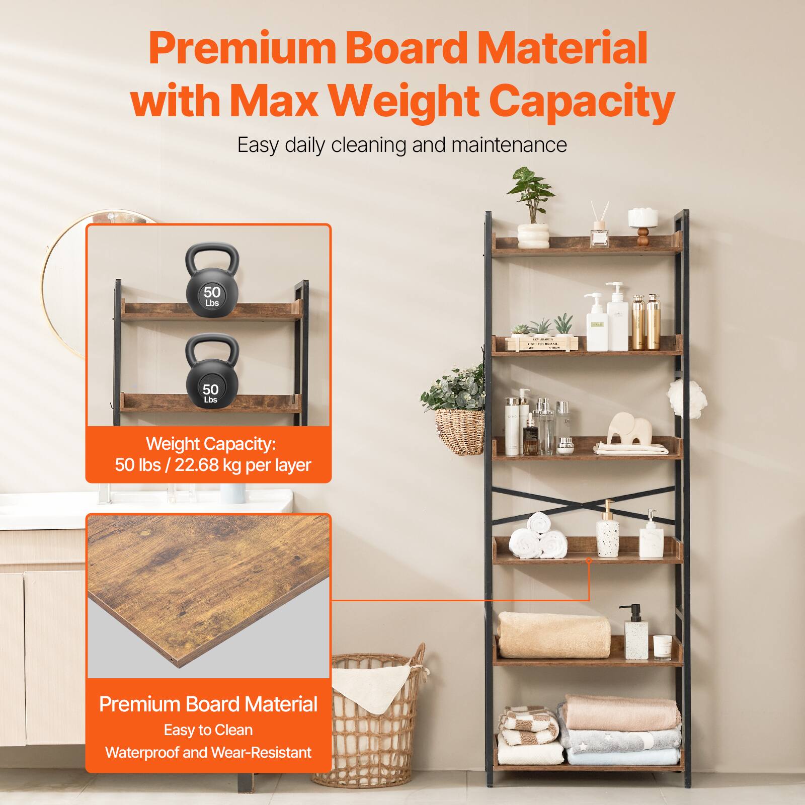 Premium Board Material with Max Weight Capacity

Easy daily cleaning and maintenance

Weight Capacity: 50 lbs / 22.68 kg per layer

Premium Board Material
Easy to Clean
Waterproof and Wear-Resistant