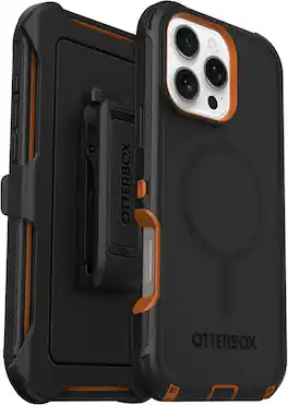 OtterBox - iPhone 16 Pro Max (Only) - Defender Series Case - Holster Clip Included - Built-in Magnets - Rugged & Durable - Iron Eclipse (Black & Orange)