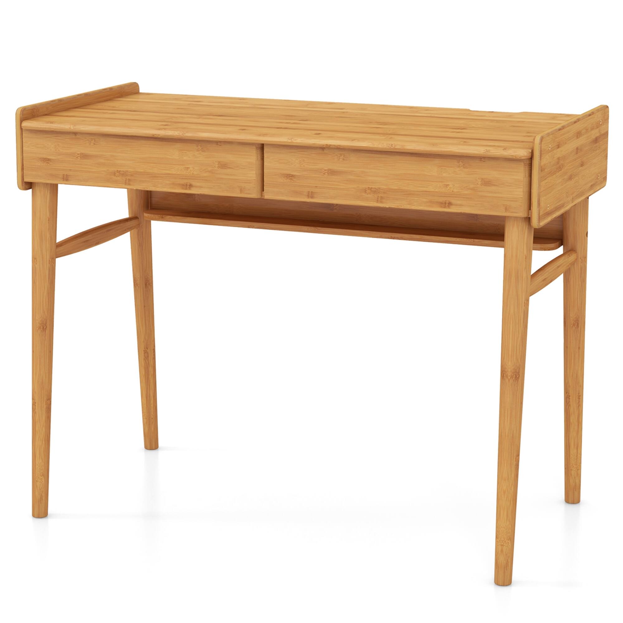 Alt View 17. Costway - Bamboo Writing Desk with Storage Drawers and Open Shelf - 39.5" - Natural.