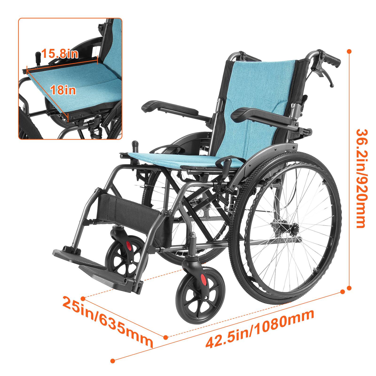 15.8in  
18in  
36.2in/920mm  
25in/635mm  
42.5in/1080mm