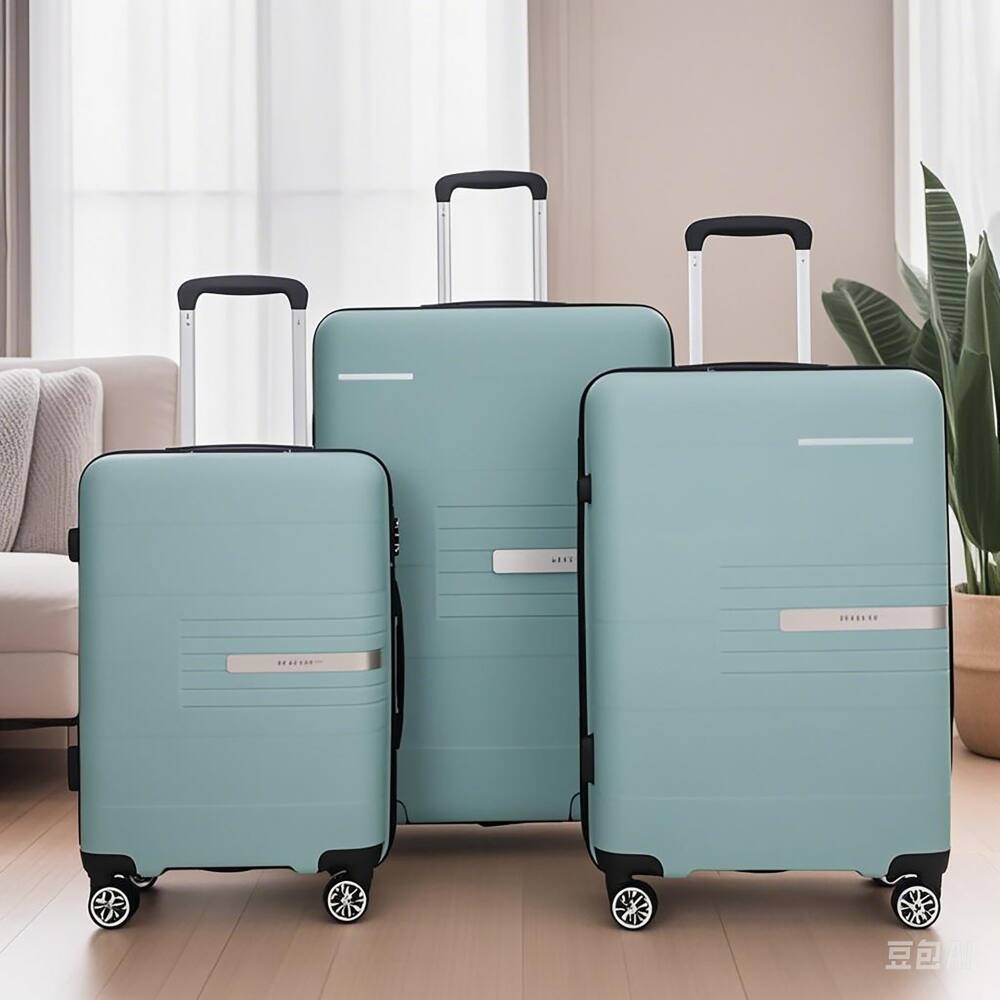 Angle. BreeBe - 3-Piece Hardshell Suitcase Set 20/24/28, Lightweight Durable Polypropylene Luggage with Double Spinner Wheels & TSA Lock - Light Green.